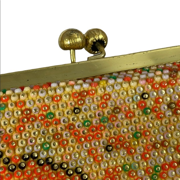 Beautiful Vintage orange flower bead purse beaded 1970s - Picture 12 of 12